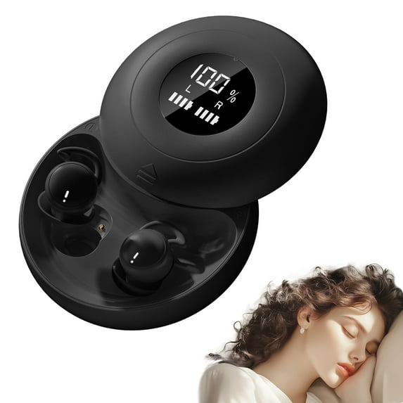 sunvito Sleep Earbuds, Mini Sleep Earbuds for Side Sleepers, 30H Playtime Wireless Headphones with LED Earphones for Small Ears Sleeping Working, Exercise,Hiking,Black