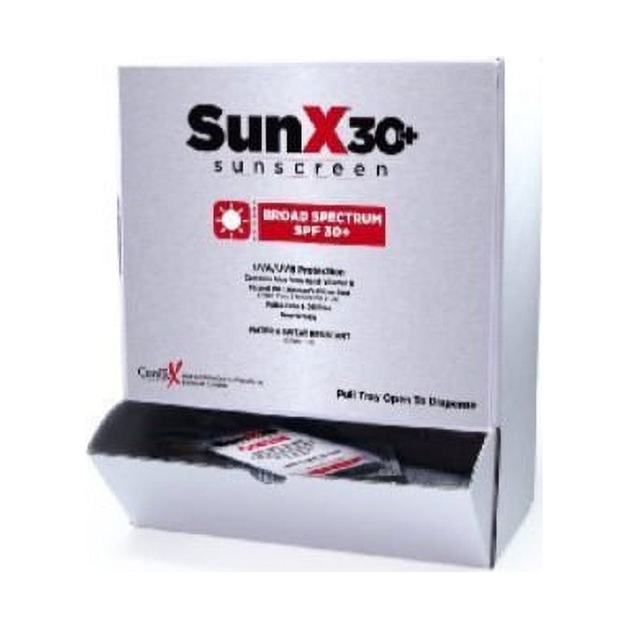 sunx30+ sunscreen lotion packets 100count dispenser box