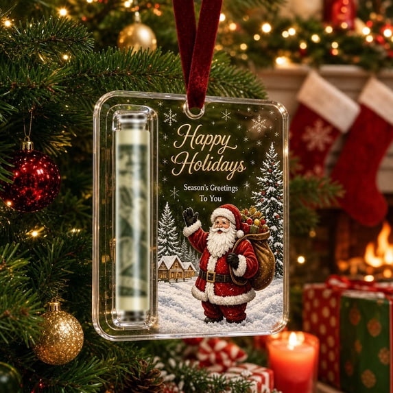 suore Christmas Cash Gift Ornament, Acrylic Christmas Money Holder for Cash, Hanging Xmas Tree Decoration, Unique Money Gift for Christmas Graduation Back to School Stocking Stuffer Gifting