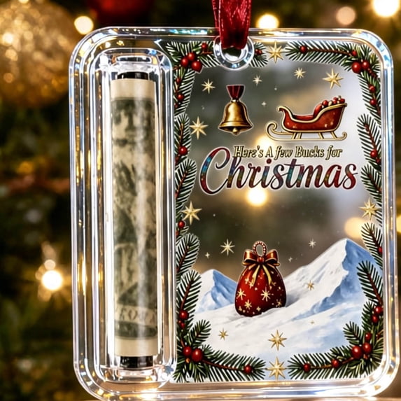 suore Christmas Cash Gift Ornament, Acrylic Clear Christmas Money Holder for Cash, Funny Holiday Xmas Tree Hanging Ornaments Decor, Unique Money Gift for Christmas Graduation Back to School