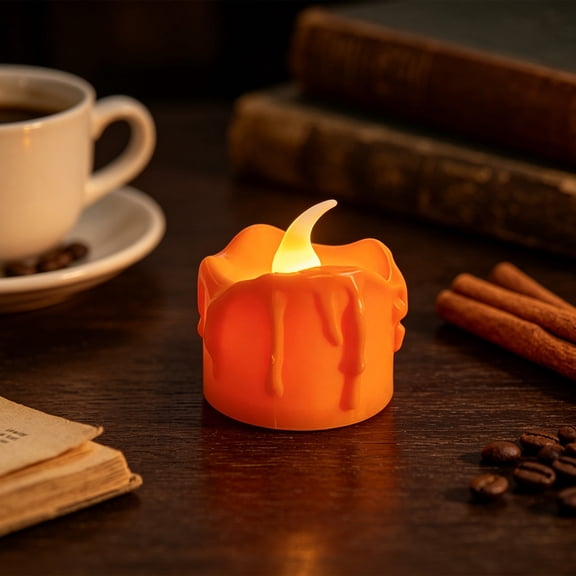 suore Christmas Ornaments, LED Electronic Tea Light Candle Set, Flickering Flameless Plastic Wax Lights, Battery Operated Safe Illumination for Christmas Party Table Decor, Orange