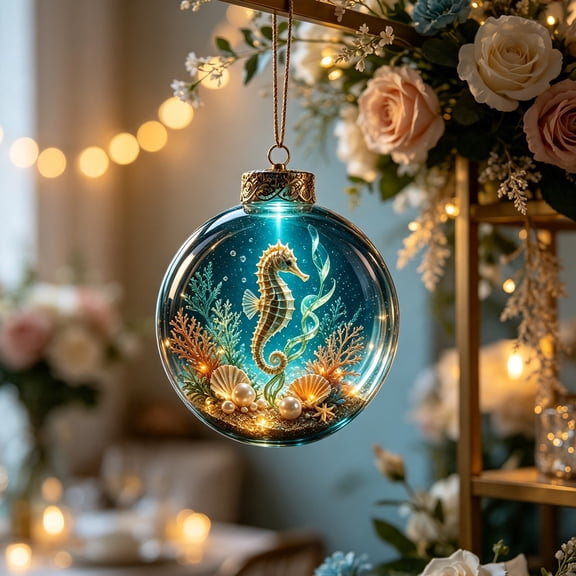 suore Christmas Tree Decor, 3.1in Christmas Ball Ornaments, Underwater Sea Hanging Baubles with LED Light, Glowing Christmas Ball for Nautical Style Tree Home Decor