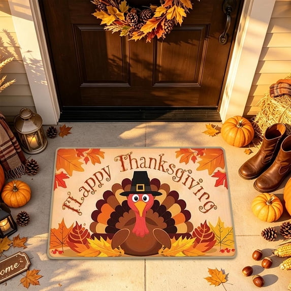 suore Fall Door Mat Welcome Pumpkin Doormat, Non Slip Farmhouse Front Door Rug, Rectangular Floor Mat for Outdoor Entrance Porch, Thanksgiving Autumn Home Holiday Entryway Decor