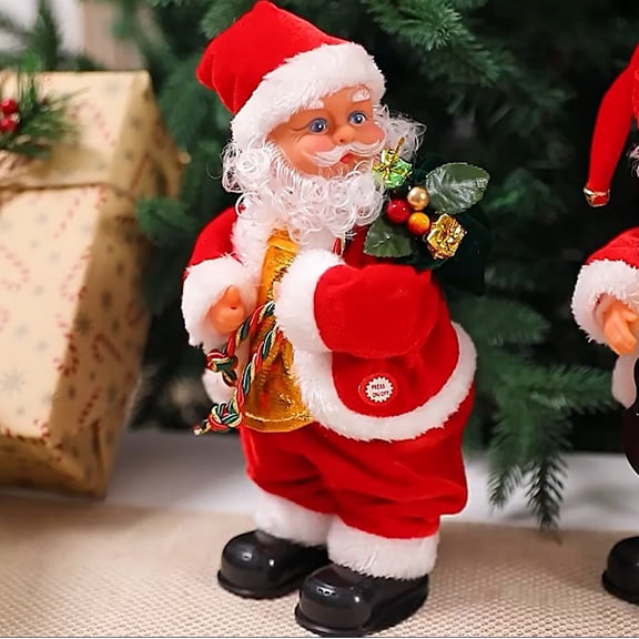 suore Twerking Santa Claus, 13.78 Inch Singing Dancing Animated Plush Toy, Booty Shaking Santa Figure with English Jingle Bells and Gift Bag, Musical Christmas Decoration for Indoors