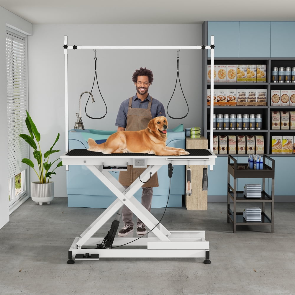 super Deluxe electric pet grooming table, 110V/220V professional groomer recommend height adjust from 8 up to 36inch, 49.6"X26", height adjustable from 8" up to 36"