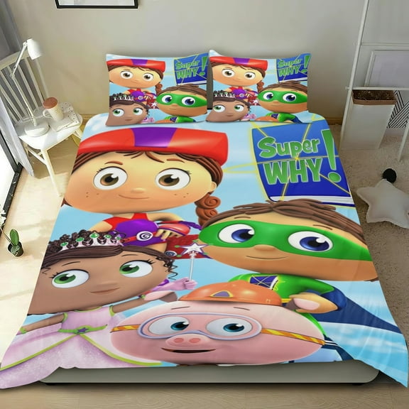 super why Themed Bed Sheet Set Three Piece Set 68x86 In ches Comfortable And Skin Friendly Unique Design Creating A Star Studded Night Home Decor Gifts For Family Friends fans