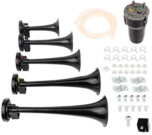 super loud Dixie Musical Air Horn 5 Trumpet Musical Dukes Hazzard Dixie Horn Kit with Compressor Dixie Musical Air Horn for Any 12V Vehicles Trucks Lorrys Trains Boats Cars Vans Kit