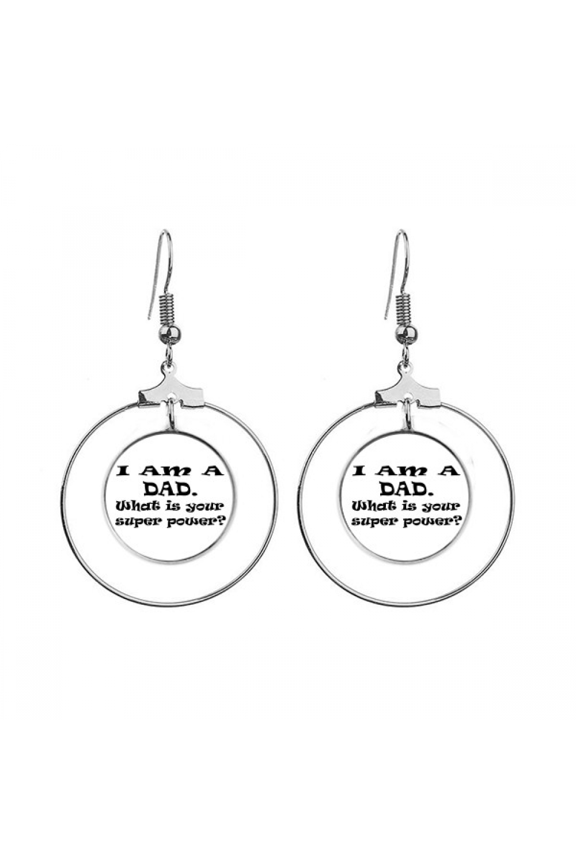 super power father's festival quote earrings dangle hoop jewelry drop circle
