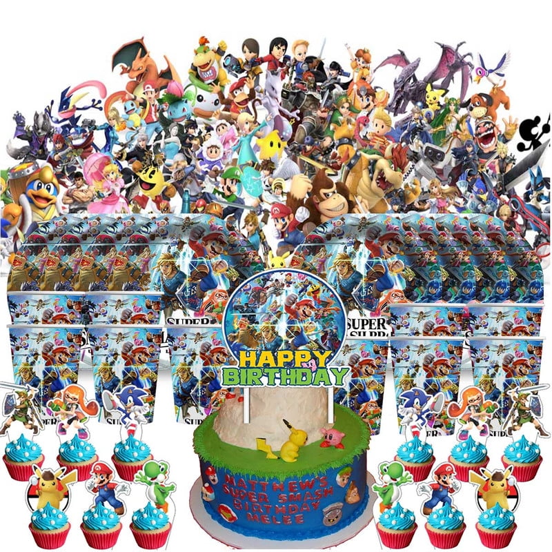 super smash bros Decor Backdrop Plates Birthday Cups Party Supplies ...