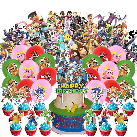 super smash bros Party Supplies Decor Latex Balloons Birthday Banner Decorations Kit Backdrop Cake Topper