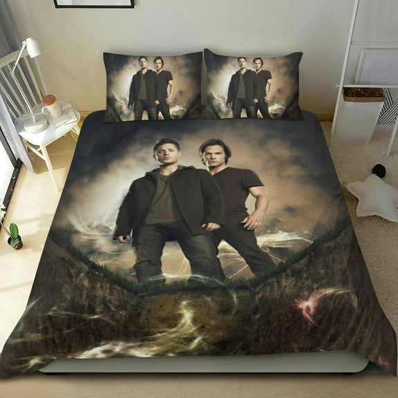 supernatural Themed Bed Sheet Set Three Piece Set 53x79 In ches Comfortable And Skin Friendly Unique Design Creating A Star Studded Night Home Decor Gifts For Family Friends fans