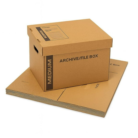 supplyhut 12 - Pack 18x15x14 Medium Standard File Storage Moving Box with Lid Letter Handles