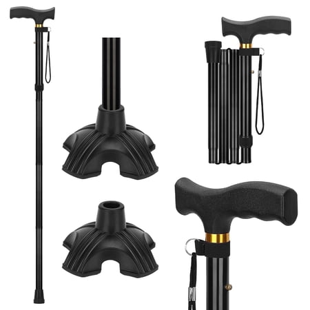 SupreGear Folding Cane for Adults, Black, Adjustable Lightweight Self-Standing Walking Stick