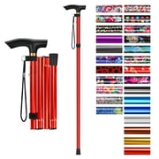 SupreGear Folding Walking Cane, Lightweight Adjustable T-Handle Mobility Stick, 5 Height Settings, Red