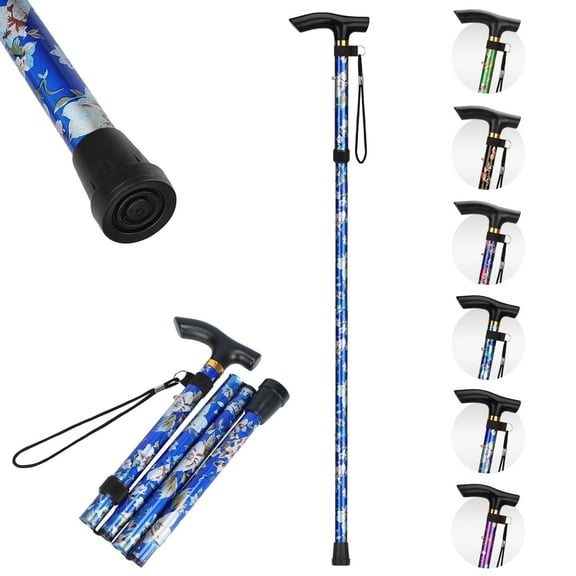 SupreGear Adjustable Folding Cane with T-Handle and Wrist Strap for Seniors and Adults