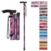SupreGear Folding Walking Cane with T-Handle, Lightweight Adjustable Mobility Stick, 5 Height Settings,Purple Floral