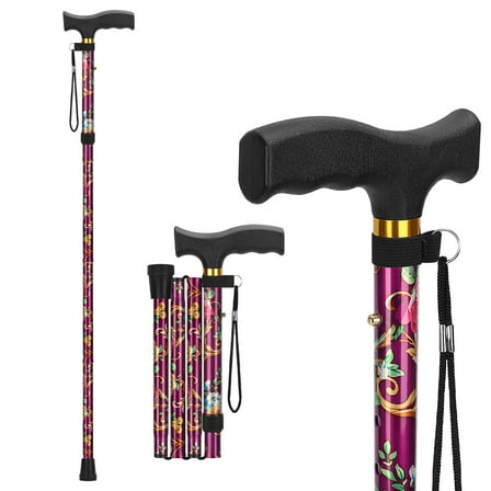 SupreGear Folding Collapsible Cane with T Handle, Lightweight Height Adjustable Walking Stick for Adults and Seniors