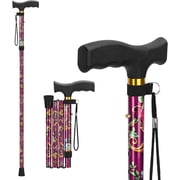 SupreGear Lightweight Folding Aluminum Walking Cane, T-Handle for Adults and Seniors, Floral Purple
