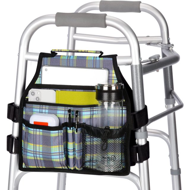 supregear Walker Side Bag Organizer Pouch Tote, Easy to Install and Lightweight (Plaid Green