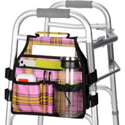 supregear Walker Side Bag Organizer Pouch Tote, Easy to Install and Lightweight (Plaid Pink)