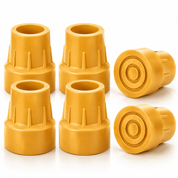 SupreGear 6-Pack Cane Tip Replacement Caps, 1 Inch Heavy-Duty Non-Slip Rubber, Yellow