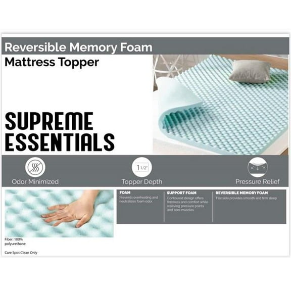 supreme essentials Foam-TWN 1.5' Memory Foam Mattress Topper: Plush Comfort for Enhanced Sleep Support