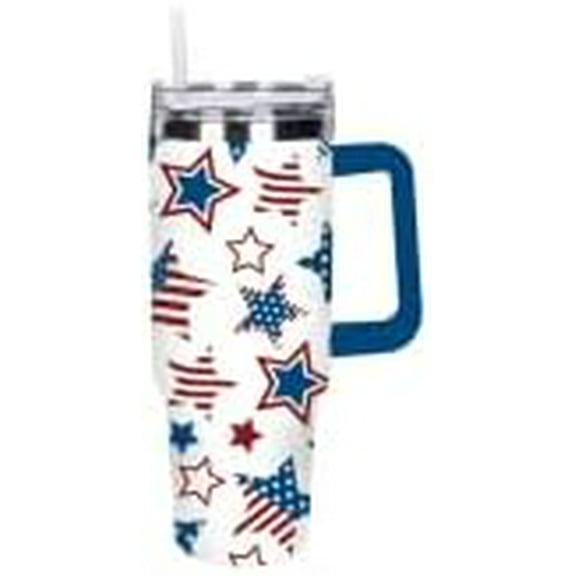 supuu 40oz Patriotic Stars Stripes Tumbler with Handle Straw and Lid 4th of July Travel Tumbler Independence Day Coffee Cup for Holiday Birthday Party Favors