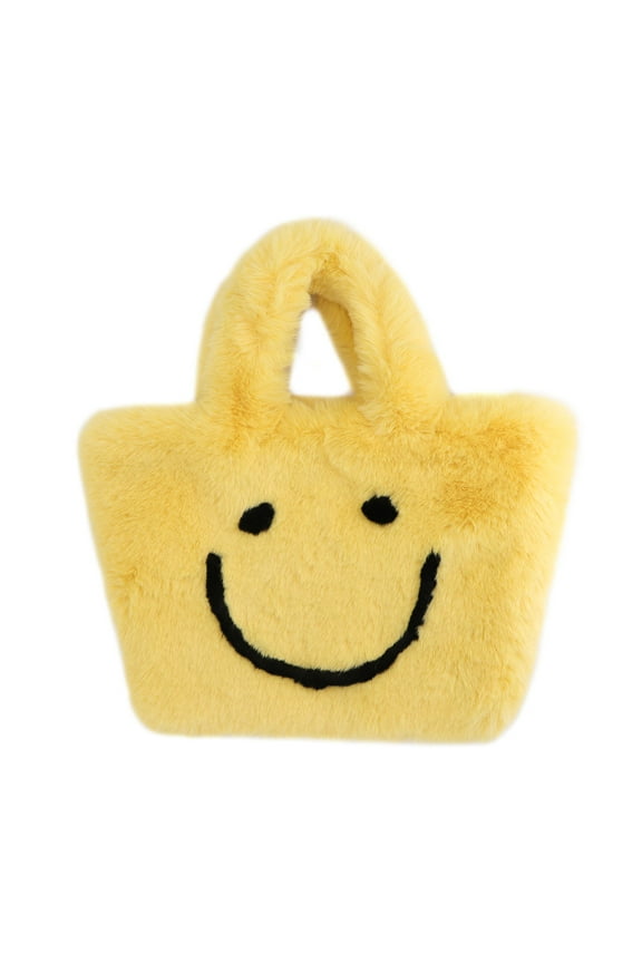 Faux Rex Rabbit Fur Smiley Face Handbag In Yellow