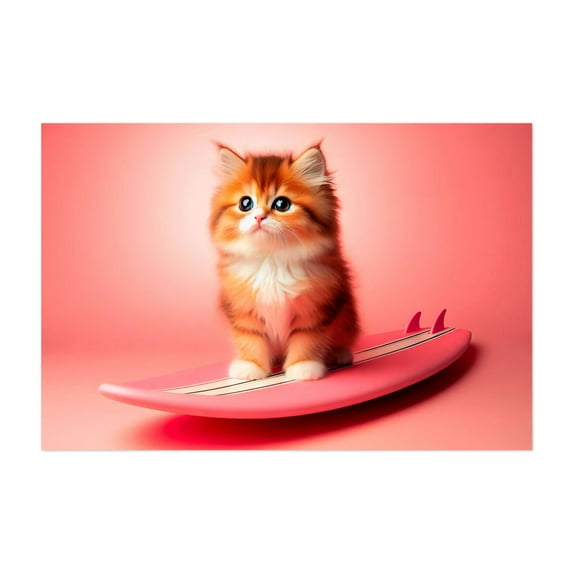surfer cat 03 - Photography Cat Animal Surrealism Humor Pastel Surfboard Unframed Wall Art Print 8 x 12 inches