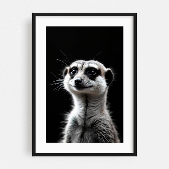 suricatta - Photography Animal Wildlife Portrait Nature Minimalist Illustration Black Framed Wall Art Print 20 x 30 inches