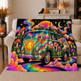 thumbnail image 1 of surreal Hippie Van Life Road Trip decorative motif Celestial, Festive Botanical Garden Scene, Warm Flannel Blanket for Sunroom and Reading Nook, Garden Lovers Housewarming Gift, Botanical Home Decor, 1 of 9