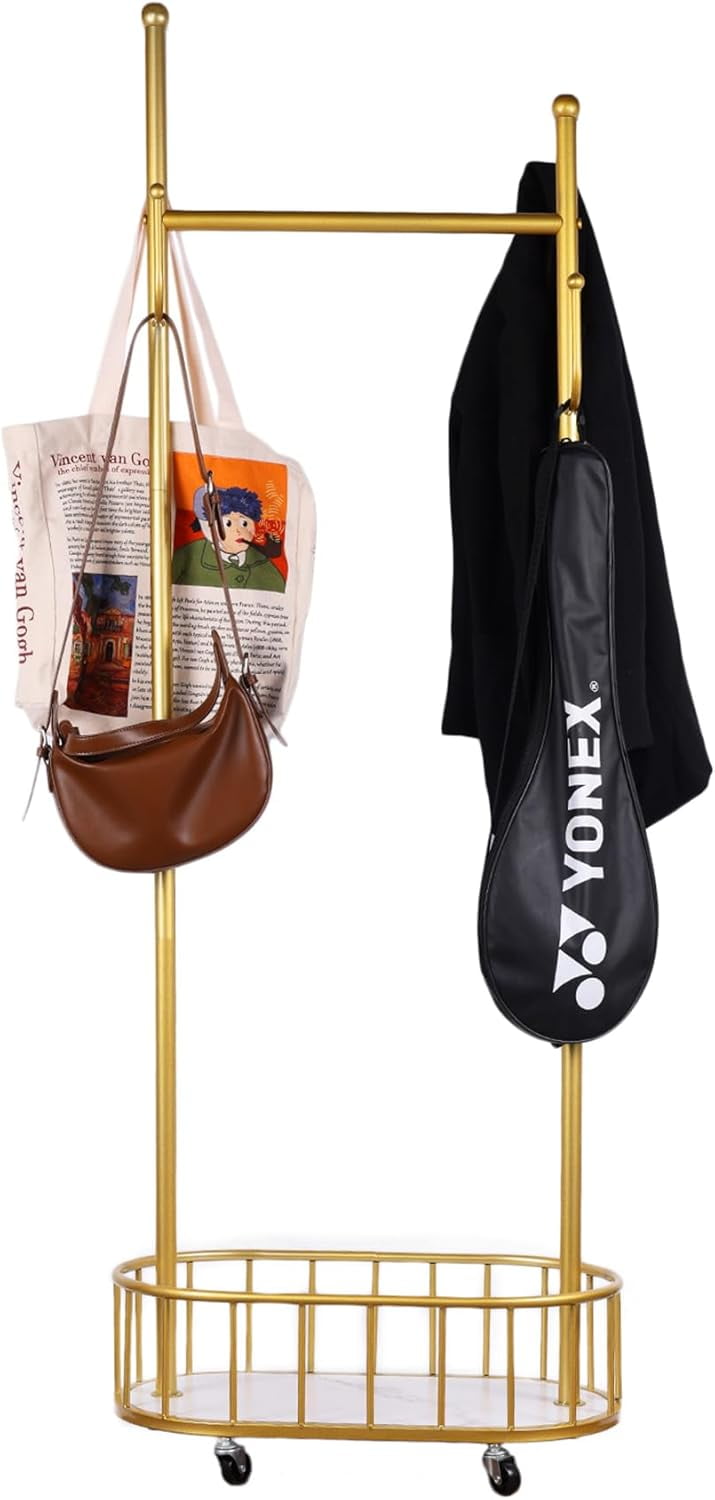 suruim Gold Metal Garment Rack Rolling Clothing Rack with Hanging Rod