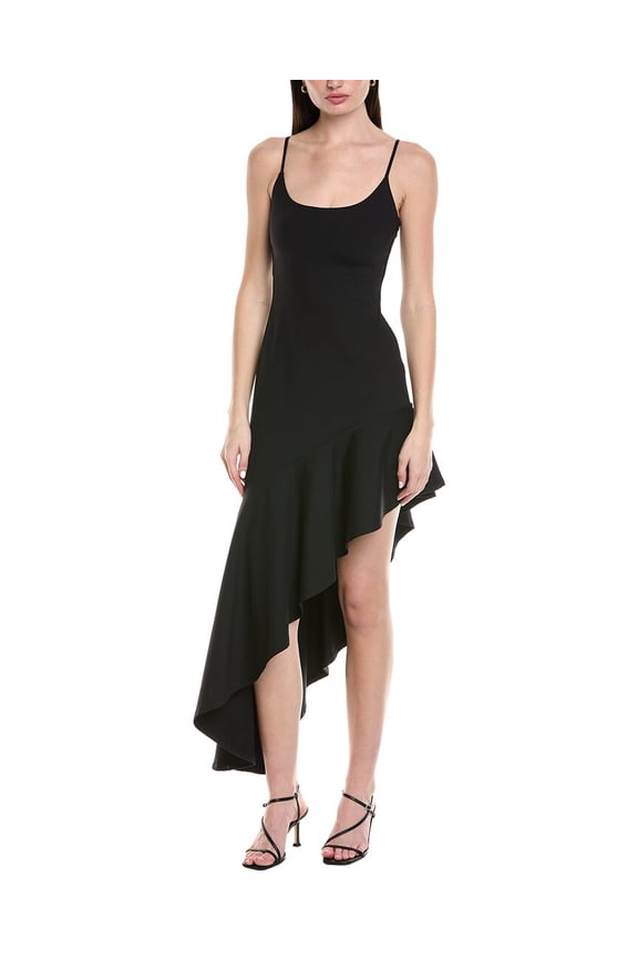 womens Asymmetrical Ruffled String Midi Dress, s, Black