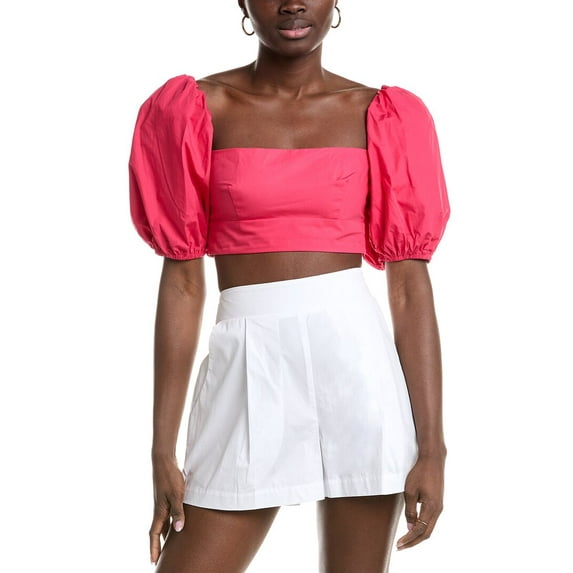 susana monaco womens Poplin Puff Sleeve Crop Top, xs, Pink