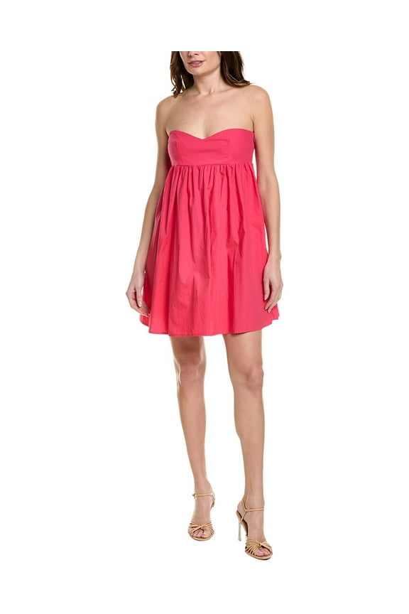 womens Poplin Tube Flared Mini Dress, l, Pink