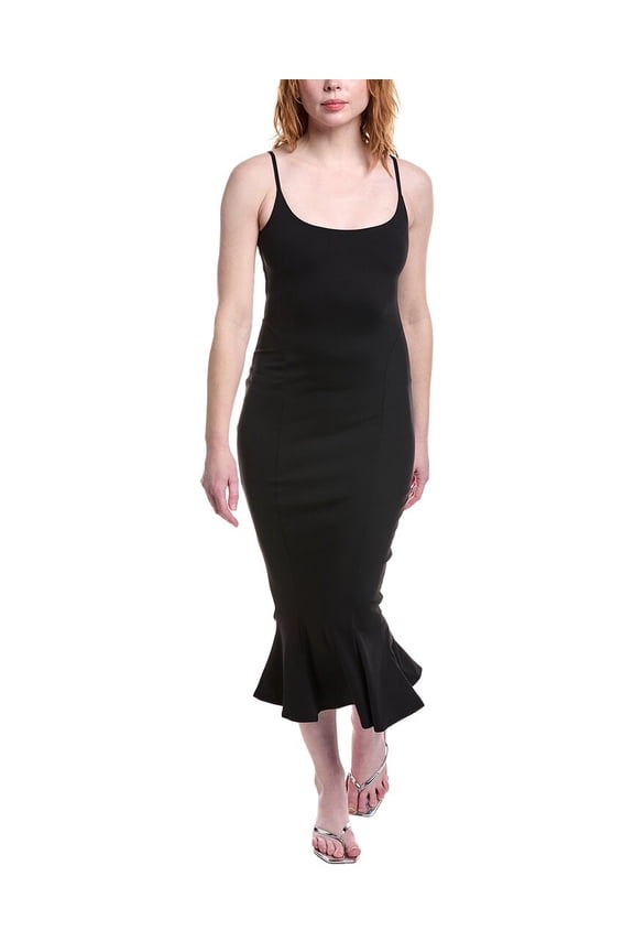 womens String Trumpet Midi Dress, m, Black