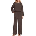 thumbnail image 1 of sususu 2 Piece Sets for Women Fall,Fall Sets Women's Ribbed Long Sleeve Top with Wide Leg Trousers Two Piece Casual Wear Outfit for Daily Comfort and Modern Style - Brown, 1 of 4
