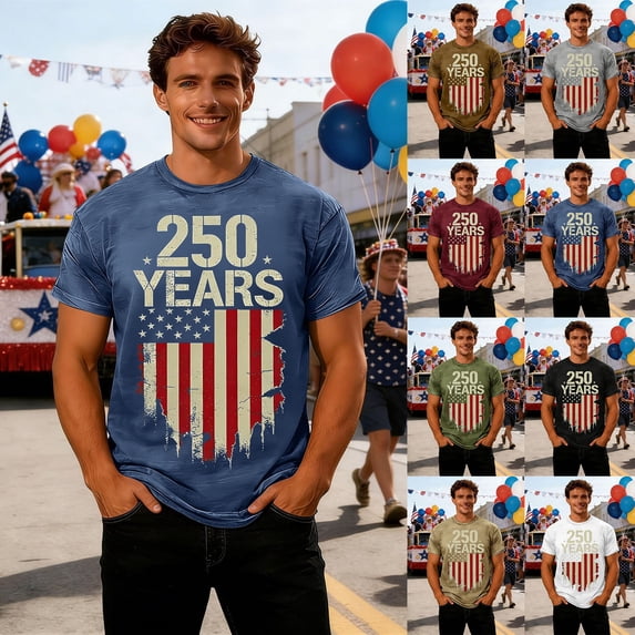 sususu 250 Anniversary USA Shirt Men USA 250th Anniversary T-Shirt Patriotic Pride Tee Cotton Blend Shirts Casual Tops Black XXL