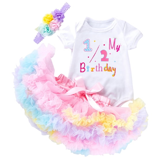 sususu Adorable Girls Outfits 2 piece Summer Birthday Outfit Set Cute Printed Romper Toddler Two Piece Party Dress Clothes,Pink,0-3 Months