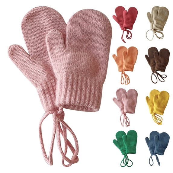sususu Baby Halter Winter Thermal Gloves, 1-4Y Knitted Full Fingers Mittens for Children Girls Boys Blue