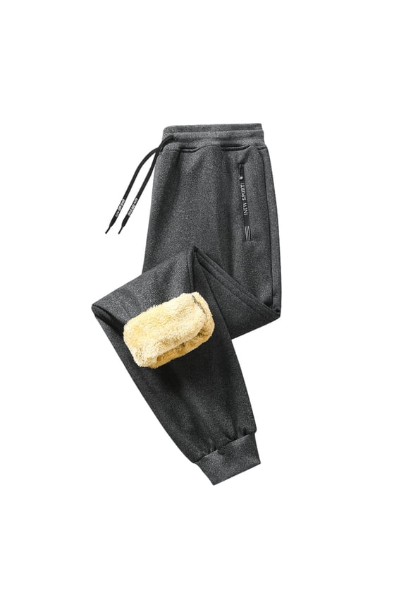 Baggy Sweatpants Men Streetwear,Winter Lined Relaxed Fit Wide Leg Trousers Thermal Warm Cold Weather Casual Pants For Men Comfortable Outdoor Daily Wear - Grey