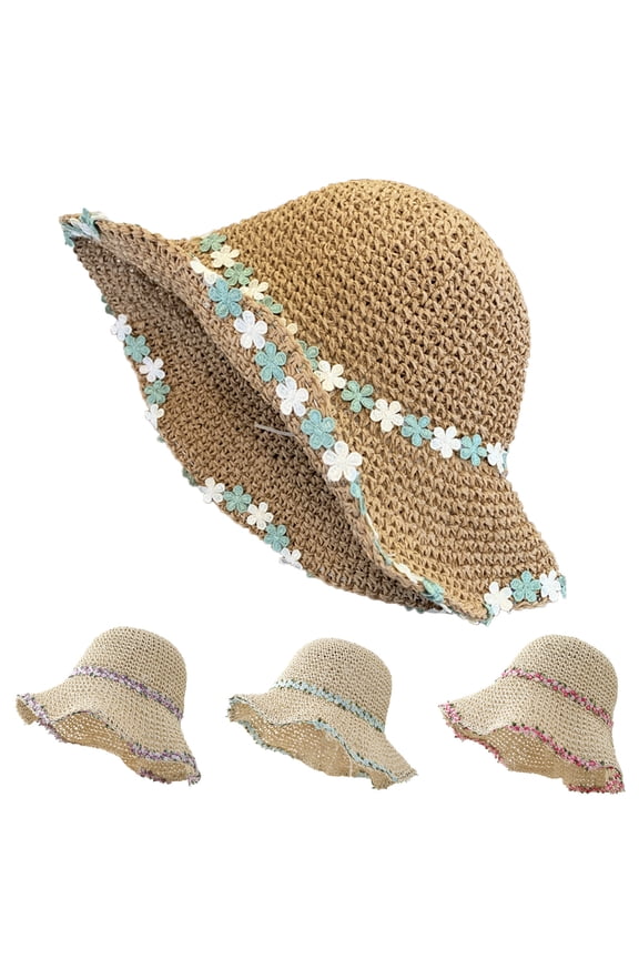 Beach Hats for Women , Hiking Hat , Beach Hat Women Women's Hand-Woven Crochet Straw Sun Hat Wide Brim Floppy Boater Hat for Outdoor Summer Beach Travel Gardening Sky Blue