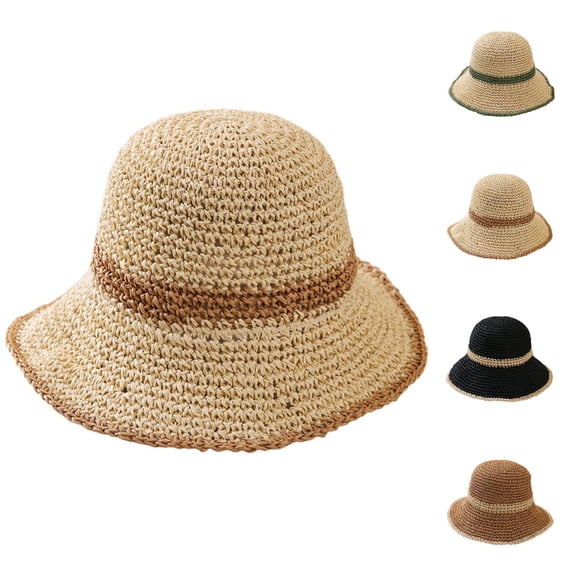 sususu Beach Hats for Women , Hiking Hat , Beach Hat Women Women's Hand-Woven Crochet Straw Sun Hat Wide Brim Floppy Boater Hat for Outdoor Summer Beach Travel Gardening Khaki