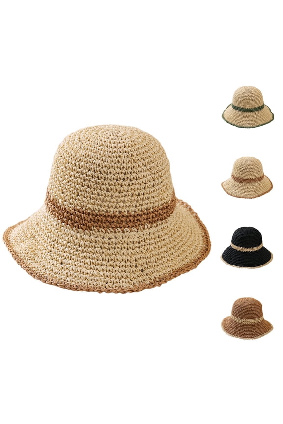 Beach Hats for Women , Hiking Hat , Beach Hat Women Women's Hand-Woven Crochet Straw Sun Hat Wide Brim Floppy Boater Hat for Outdoor Summer Beach Travel Gardening Khaki