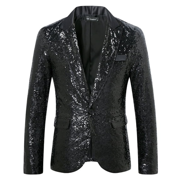 sususu Black Blazer Men,Mens Dress Clothes,3D Sequin Printed Pocket Lapel Button Up Style With Fashionable Design and Comfortable Fit for Modern Gentleman