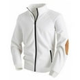 thumbnail image 1 of sususu Bomber Jacket Men Leather Brown ,StCollar Zipper Jacket Casual Design Outerwear,White,M, 1 of 7