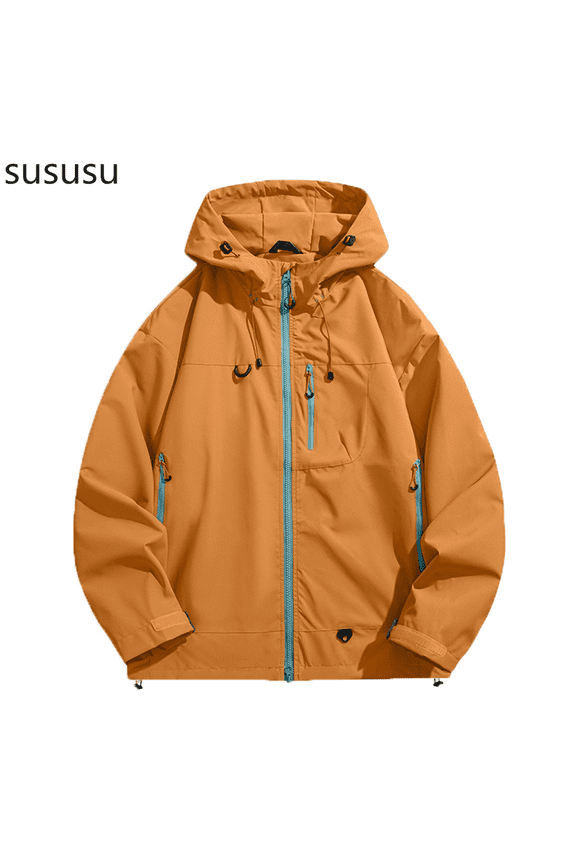 Bomber Jacket Men Leather ,Casual Jacket Windproof Outdoor Hiking Coat Lightweight Breathable Hooded Zipper Jacket For Daily Wear,Orange,M