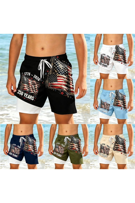 Boys 250 Anniversary USA Trunk USA 250th Anniversary Shorts Patriotic Pride Swimwear Cotton Blend Casual Board Shorts Sky Blue 12-14 Years