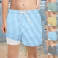 thumbnail image 1 of sususu Boys Swim Trunks with Compression Liner Drawstring Swim Shorts with Boxer Brief Summer Beach Bathing Bottom Light Blue 2-3 Years, 1 of 4
