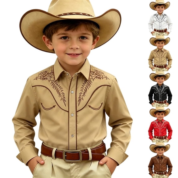 sususu Boys Western Shirts Long Sleeve Pearl Snap Button Down Cowboy Shirt Toddler Kids Retro Country Tops Outfit (Black,8-9 Years)